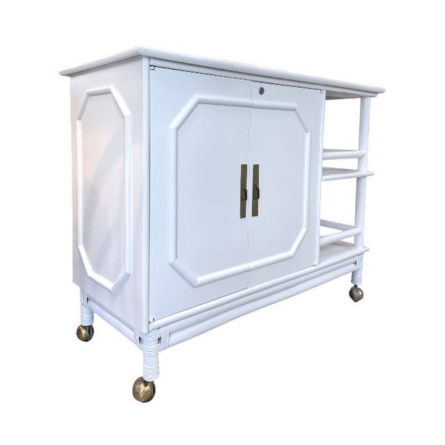 Contemporary Vintage Coastal Faux Bamboo Bar Cart / Server For Sale - Image 3 of 9