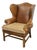 Embossed Cognac Leather Wing Back Chair by Davis and Shaw For Sale