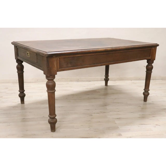 Brown Kitchen Table in Fir Wood, Early 20th Century For Sale - Image 8 of 9