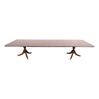 Baker Furniture Style Georgian Mahogany Double Pedestal Extension Dining Table, Newly Refinished For Sale