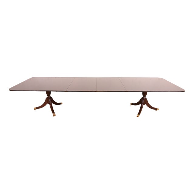 Baker Furniture Style Georgian Mahogany Double Pedestal Extension Dining Table, Newly Refinished For Sale