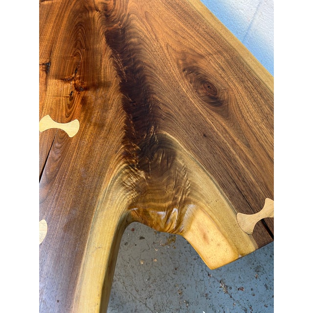 Late 20th Century Handcrafted Live Edge Walnut Coffee Table With Butterfly Inlays For Sale - Image 14 of 15