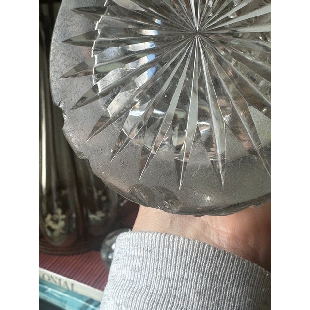 American Brilliant Cut Crystal Vase With Sterling Silver Neck Collar in Ornate Repousse Floral Design For Sale - Image 10 of 11