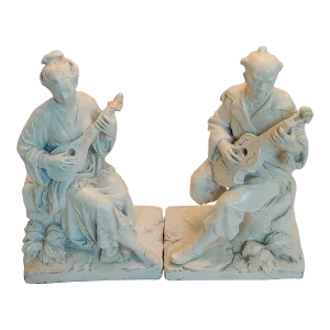 Mid 20th Century Plaster Figurines of Asian Musicians - Set of 2