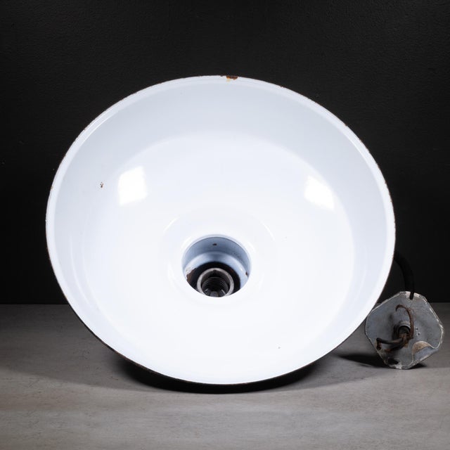 Vintage 18" Enameled Porcelain Green Industrial Pendant Lights c.1930-Set of 3 For Sale - Image 13 of 16
