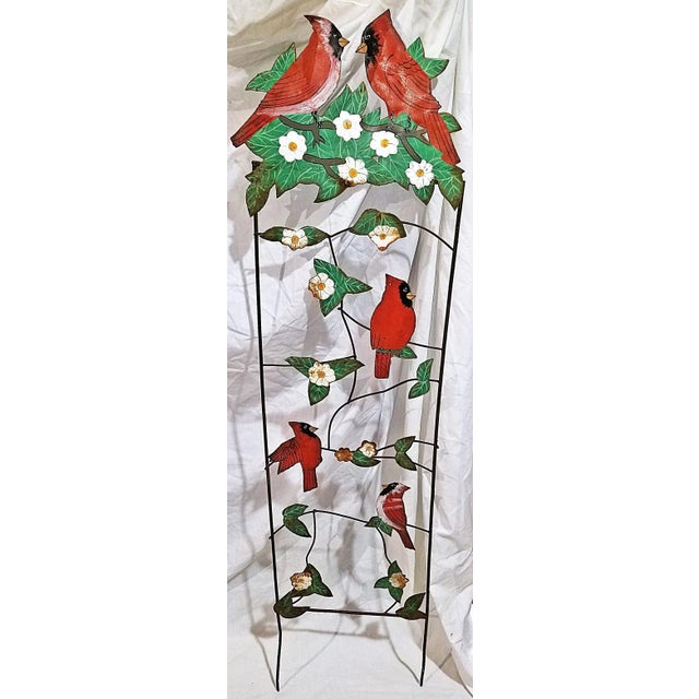 Cardinals, butterflies, songbirds and hummingbirds abound in these unique 1920-1930s handmade metal garden stick-in-the-...
