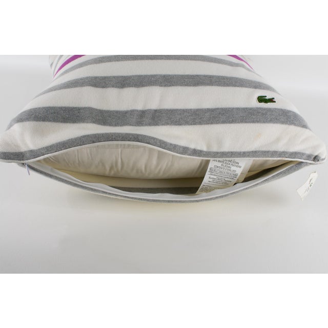1990s Lacoste Paris Gray and Fuchsia Tennis Stripe Knitted Throw Pillow For Sale - Image 5 of 9