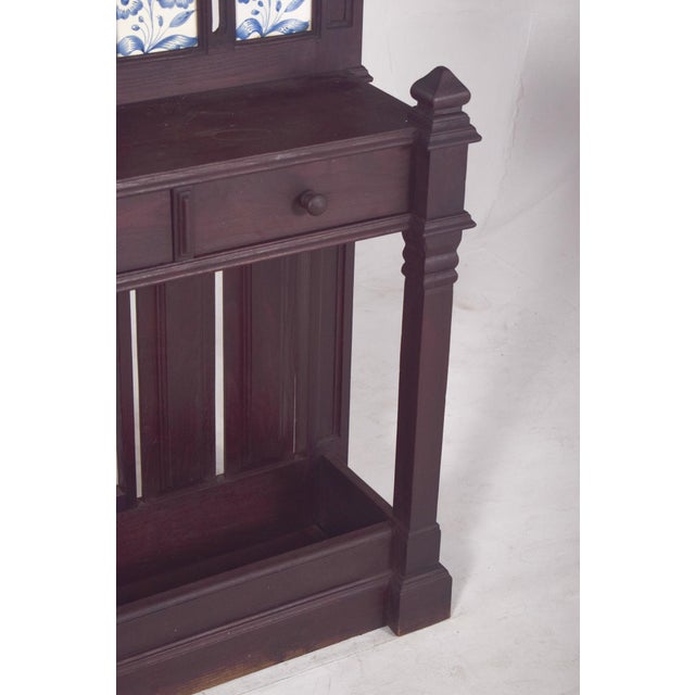 Portuguese Coat Rack with Tiles and Mirror, 1920s For Sale - Image 3 of 8