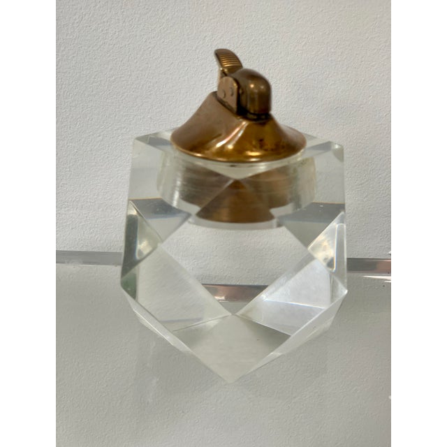 1970s Lucite & Brass Table Lighter For Sale - Image 4 of 9