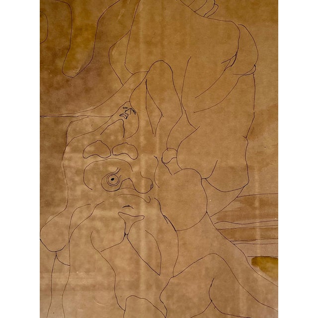 Wood Framed Abstract Figurative Line Drawing For Sale - Image 7 of 16