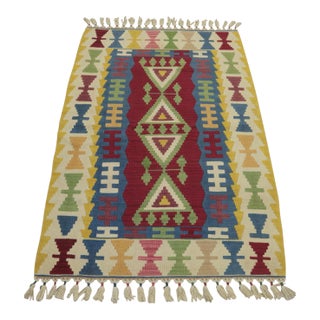 1970s Scandinavian Geometric Yellow Cappadocia Kilim Rug For Sale