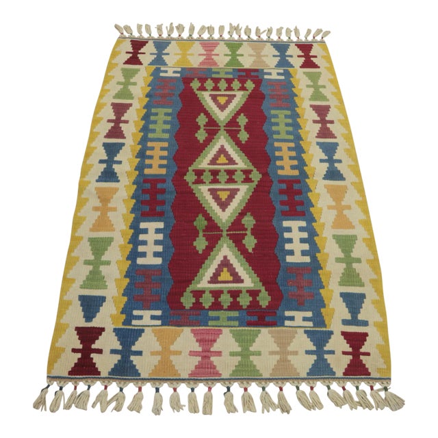 1970s Scandinavian Geometric Yellow Cappadocia Kilim Rug For Sale