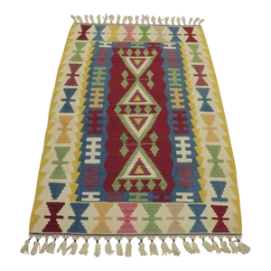 1970s Scandinavian Geometric Yellow Cappadocia Kilim Rug