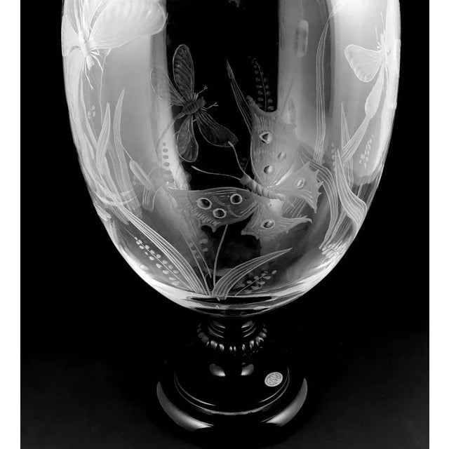 Large Art Nouveau Style Crystal Vase Engraved with Butterflies and Dragonflies, 1982 For Sale - Image 7 of 13