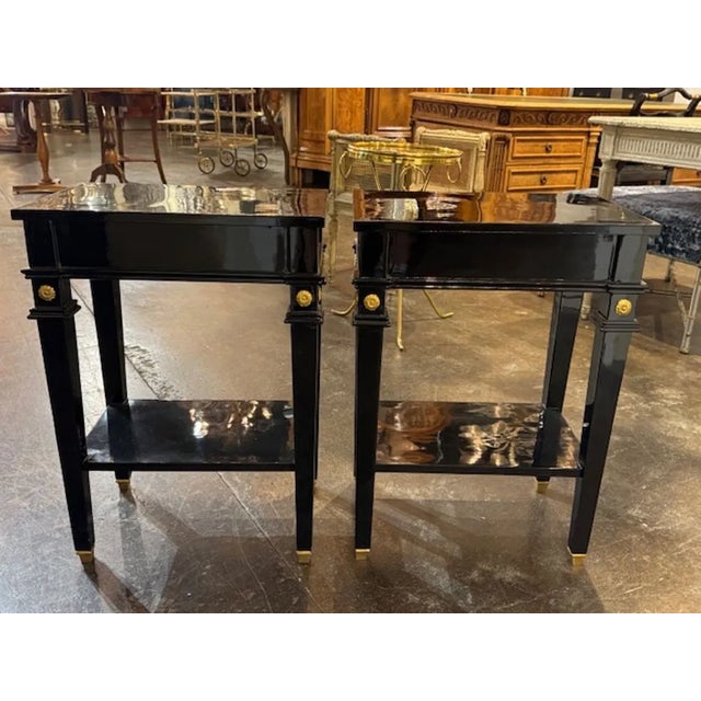 Traditional Pair of Black Lacquered Jansen Manner Side Tables For Sale - Image 3 of 6