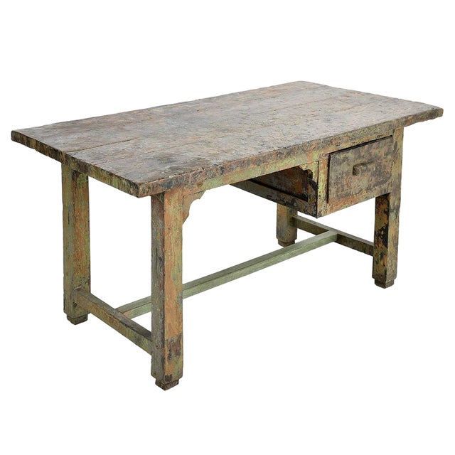 Vintage Patinated Wood Desk For Sale