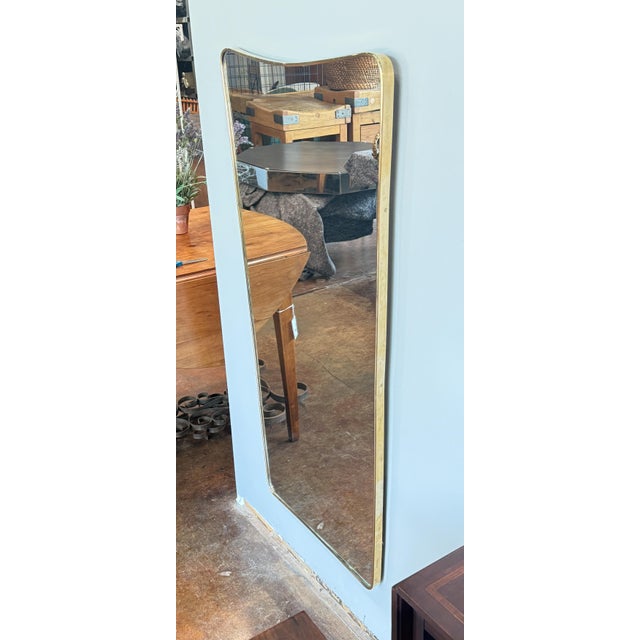 Gio Ponti Italian Modern Gio Ponti Style Wall Mirror in Brass Frame (H 47 1/2 X W 23 3/4) For Sale - Image 4 of 10