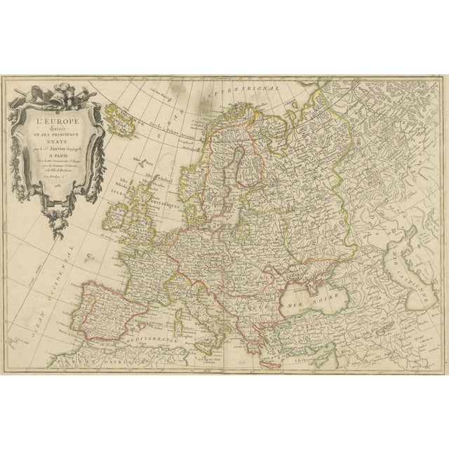 This is a historical map of Europe titled "L'Europe divisee en ses Principaux Etats," created by Jean Denis Janvier in...