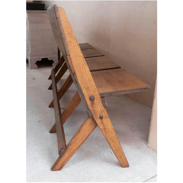 Wood Vintage Campaign Folding Four-Seater Bench in Oak, 1920 For Sale - Image 7 of 11