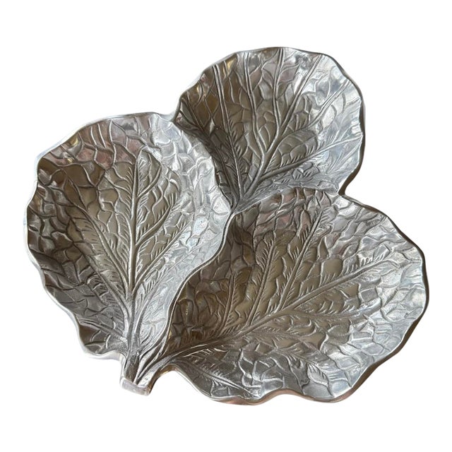 Vintage Cabbage Leaf Divided Serving Dish For Sale