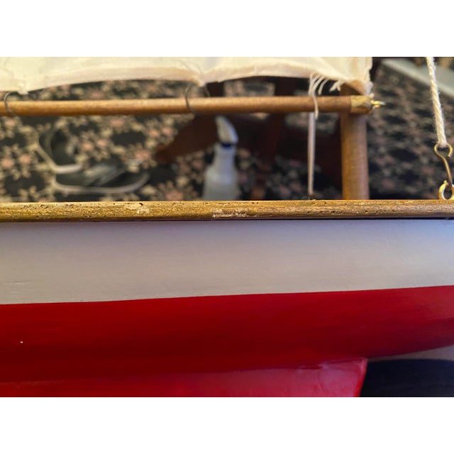 Red Late 20th Century Decorative Wood Red and White Model Sailboat For Sale - Image 8 of 10