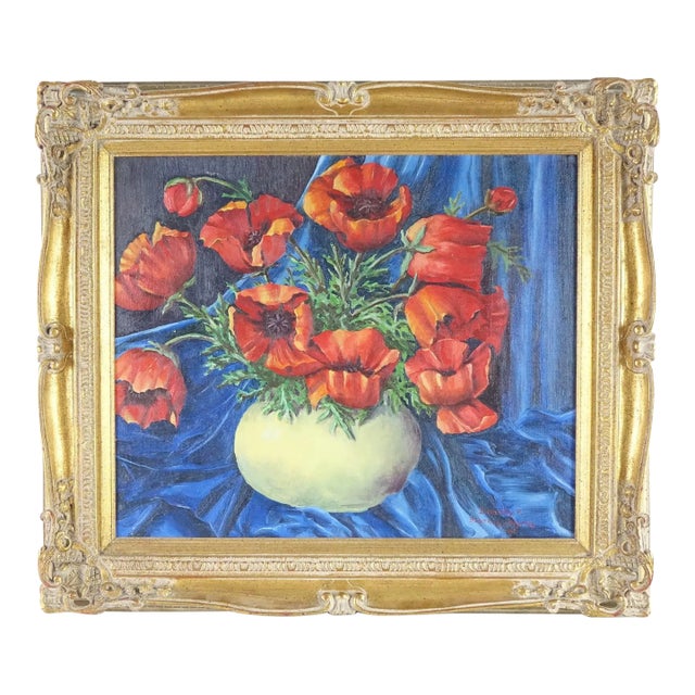 Floral Still Life Original Oil on Canvas Signed 1934 For Sale