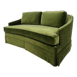 1960s Green Schumacher Velvet Curved Loveseat For Sale