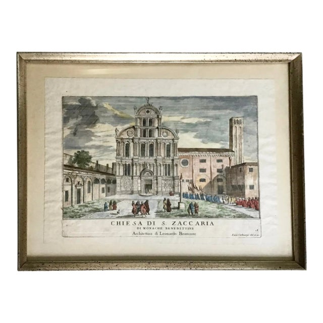 Architectural Italian Lithograph of a Church For Sale