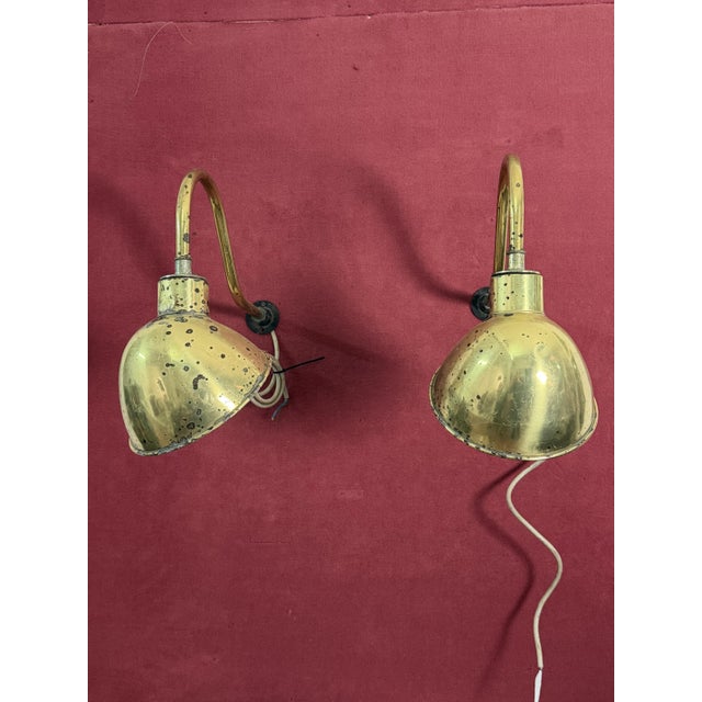 Large Industrial Wall Lamps with Adjustable Parabola Arm in Brass, 1950s, Set of 2 For Sale - Image 9 of 18