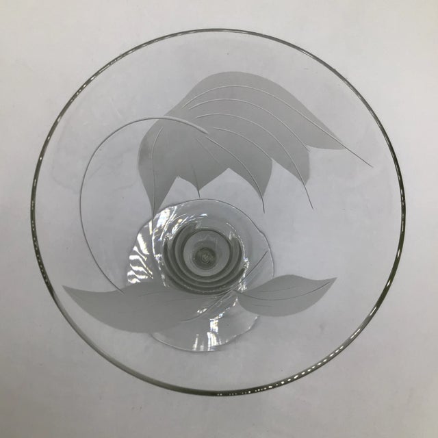 Vintage Newport Silver Serving Tray With 3 Sets of 2 Each Leaf Etched Crystal Cocktail Glasses-Set of 7 For Sale In Sacramento - Image 6 of 13