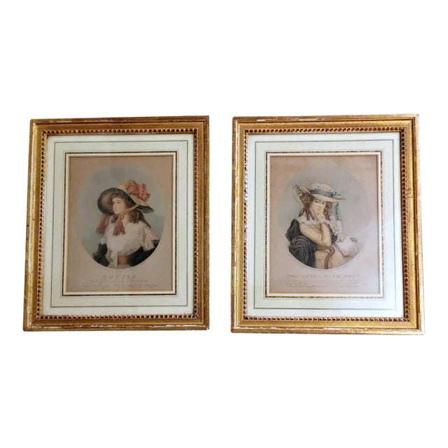 Antique English Portrait Color Prints, Framed - Set of 2 For Sale