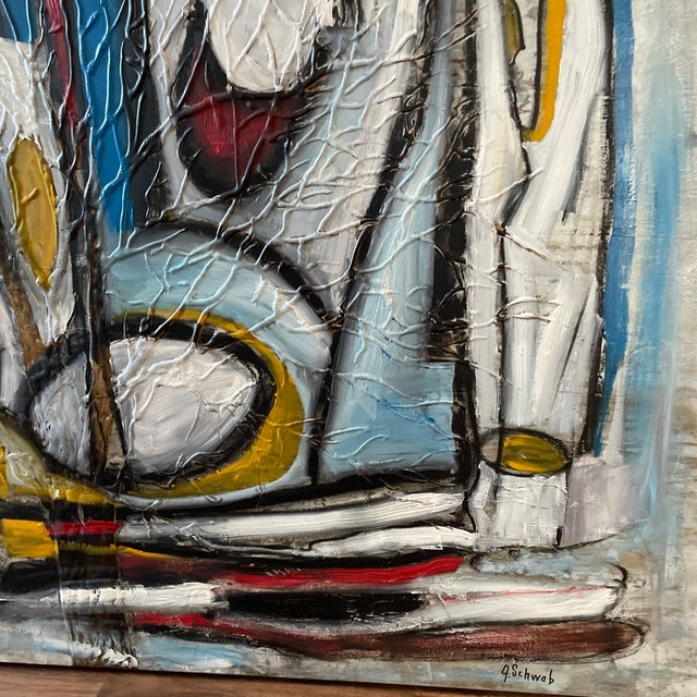 Abstract Large Listed John Schwab Original Abstract Expressionist Oil Painting Cubism MCM For Sale - Image 3 of 5