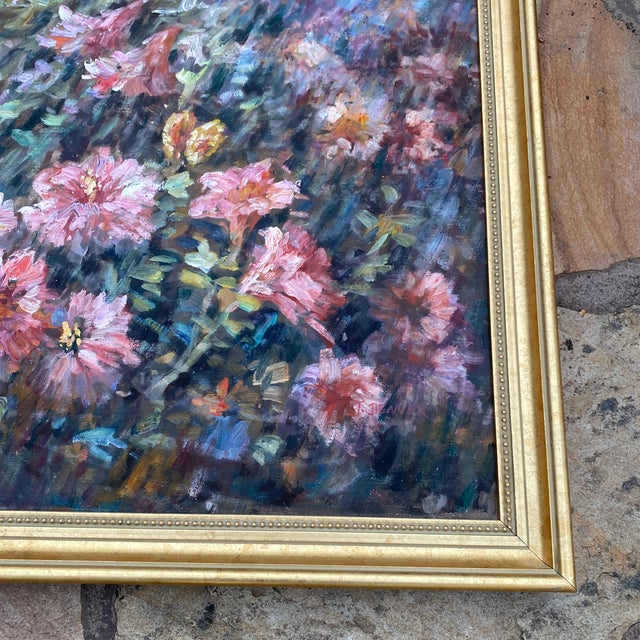 Abstract Vintage Floral Still Life Oil on Canvas Signed Denver ~ Framed For Sale - Image 3 of 10
