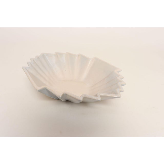 Art Deco Blue and White Matte Ceramic Lorbeek Console Bowl by Weller Pottery For Sale - Image 11 of 18