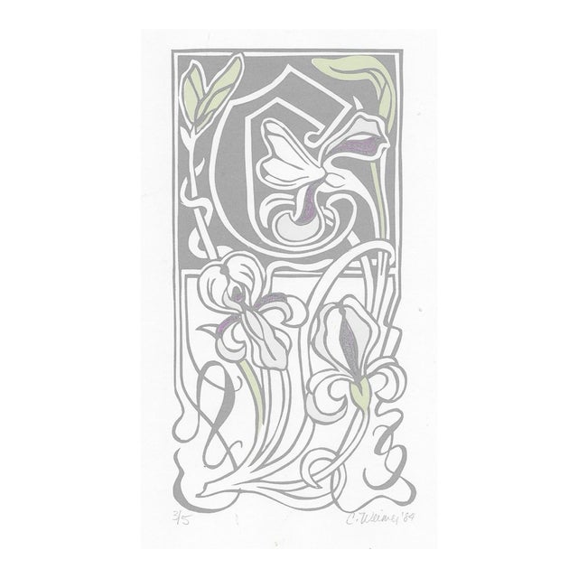 1984 Carol Weimer Art Nouveau Block Print For Sale