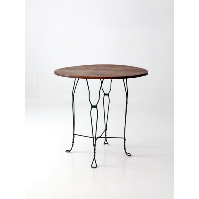 Vintage Mid-Century Wrought Iron Bistro Table With Wood Top For Sale - Image 6 of 13
