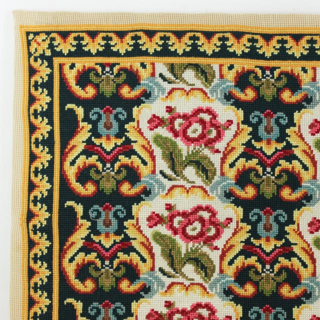 Traditional Vintage Floral Needlepoint Textile Art – Decorative Rose and Scrolling Acanthus Leaf Motif For Sale - Image 3 of 8