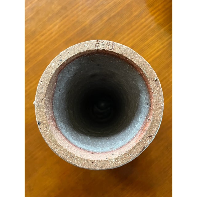 Mid-Century Japanese Ikebana Glazed Stoneware Pedestal Vase With Marking on Base For Sale In Washington DC - Image 6 of 6