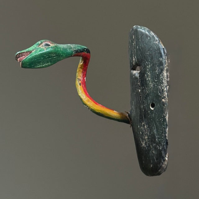 Antique Hand Carved Folk Art Polychrome Mexican Dance Mask W/ Snake For Sale - Image 4 of 8