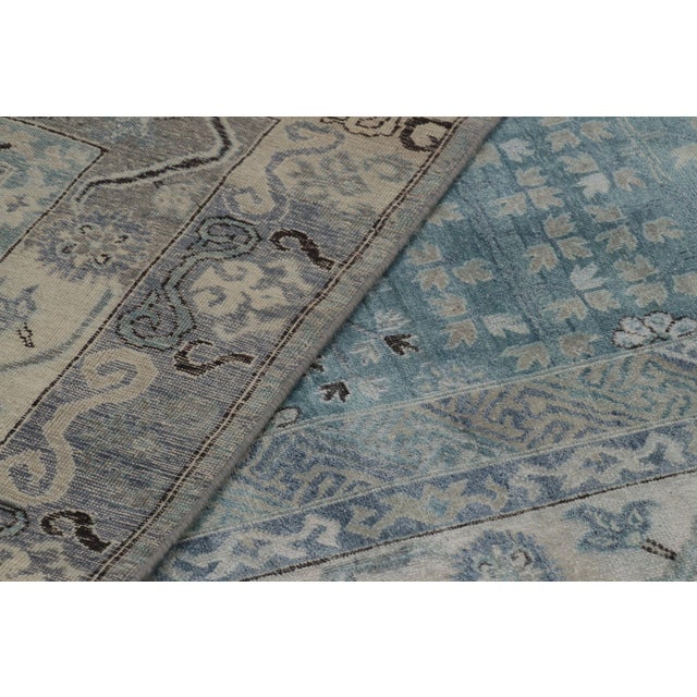 Blue Rug & Kilim’s Khotan-Inspired Rug in Blue With Gray Floral Patterns and Borders For Sale - Image 8 of 8