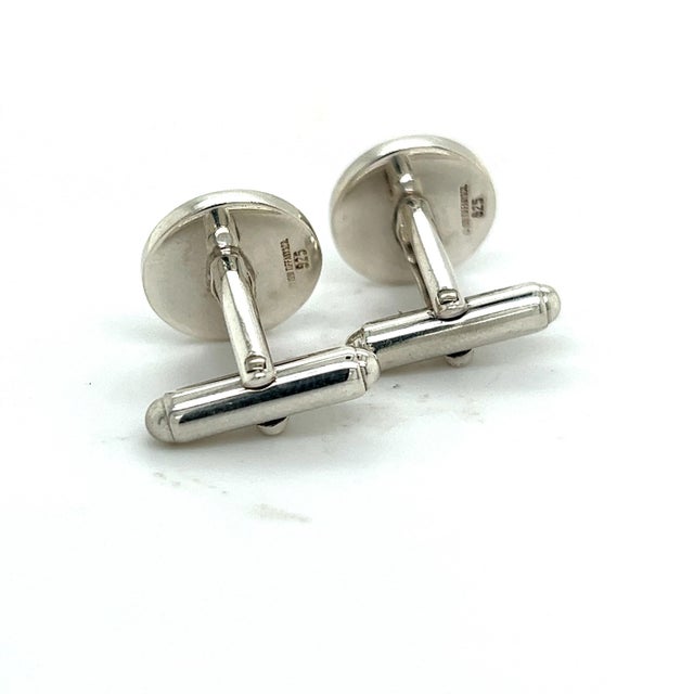 Tiffany and Co. 1990s Tiffany & Co Estate Mens Chevron Circle Cufflinks Sterling Silver, 2 Pieces For Sale - Image 4 of 8