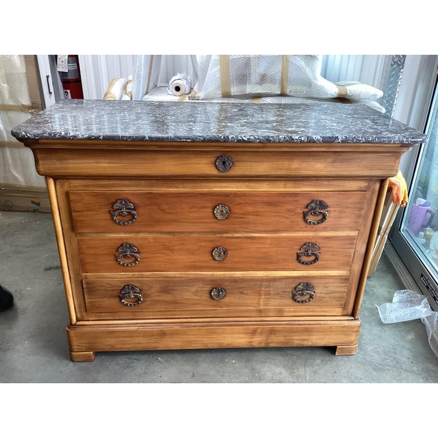 French French Louis-Philippe Cherry Chest of Drawers W Marble Top For Sale - Image 3 of 9