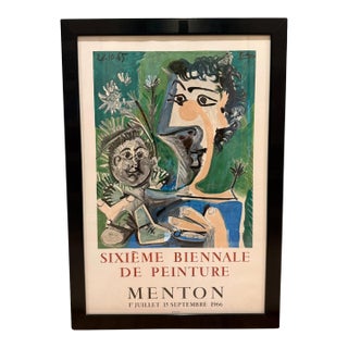 Vintage Framed Picasso “Sixième Biennale De Peinture – Menton 1966” Mourlot Exhibition Poster For Sale
