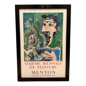 Vintage Framed Picasso “Sixième Biennale De Peinture – Menton 1966” Mourlot Exhibition Poster