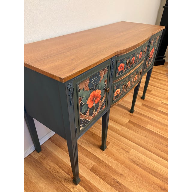 Vintage Mahogany Painted Credenza Featuring "Poppies" For Sale - Image 11 of 12