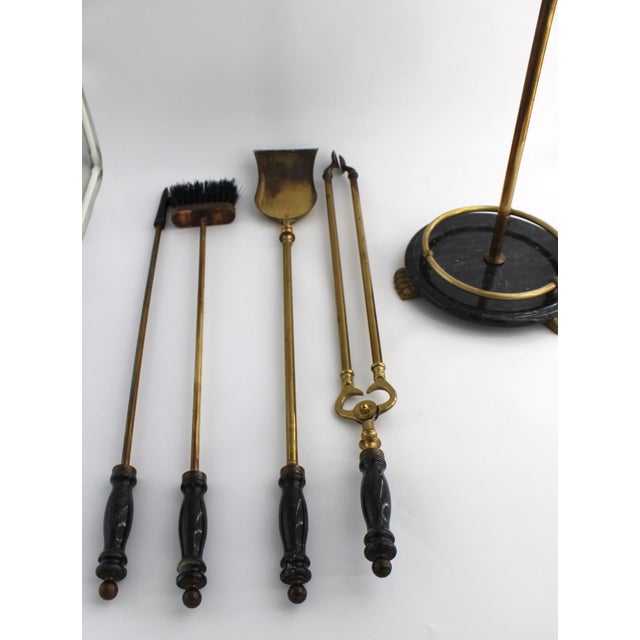 Gorgeous Vintage Brass & Marble Handle Fireplace Tool Set With Star For Sale In Dallas - Image 6 of 11