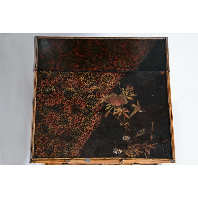 Antique French Napoleon III Chinoiserie Lacquered Bamboo Work Table For Sale - Image 11 of 17