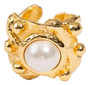 Royal Pearl Crown Gold Ring, Size 4