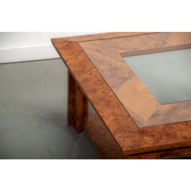 Walnut Burl and Glass Coffee Table, 1989 For Sale - Image 10 of 12