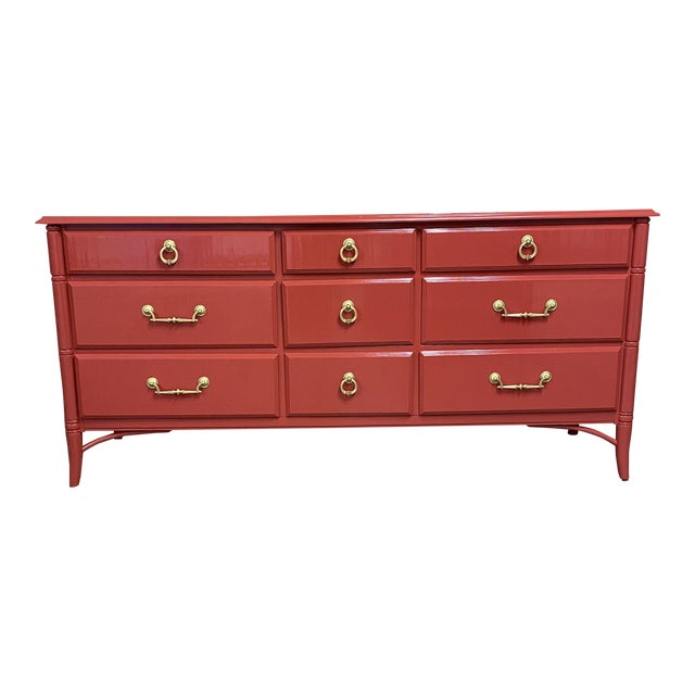 Vintage Thomasville Faux Bamboo Red 9 Drawer Dresser Chairish